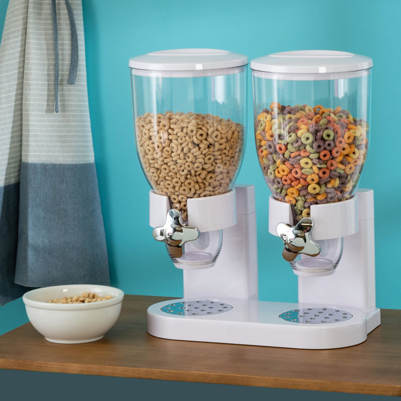 White Dual Canister Dry Food Dispenser with Chrome Accents