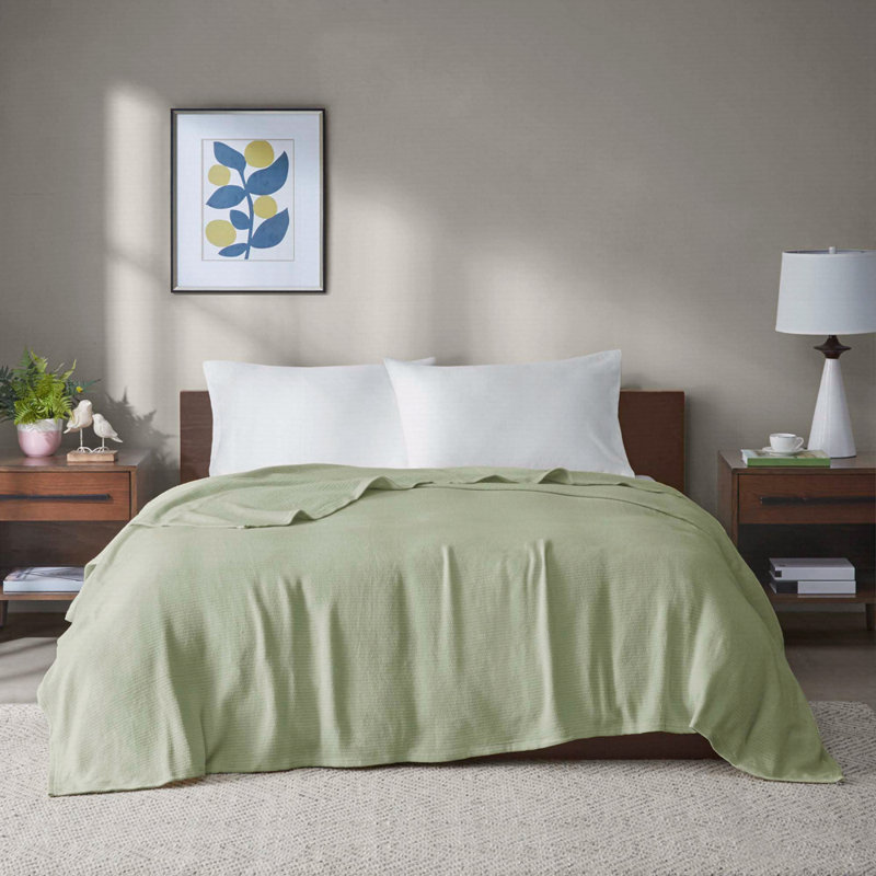 1 PCS Queen Cotton Blanket Green, Twin