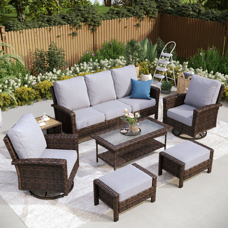Outdoor Wicker Patio Conversation Furniture Set, Light Gray, Yes
