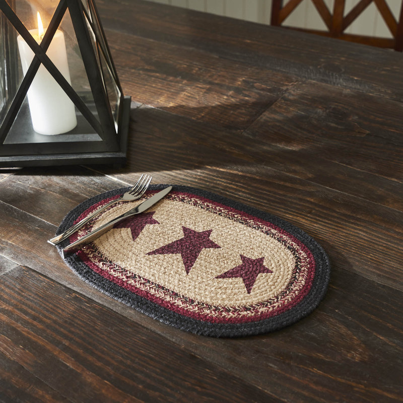 Burgundy and Beige Braided Cotton Oval Placemat 10x15