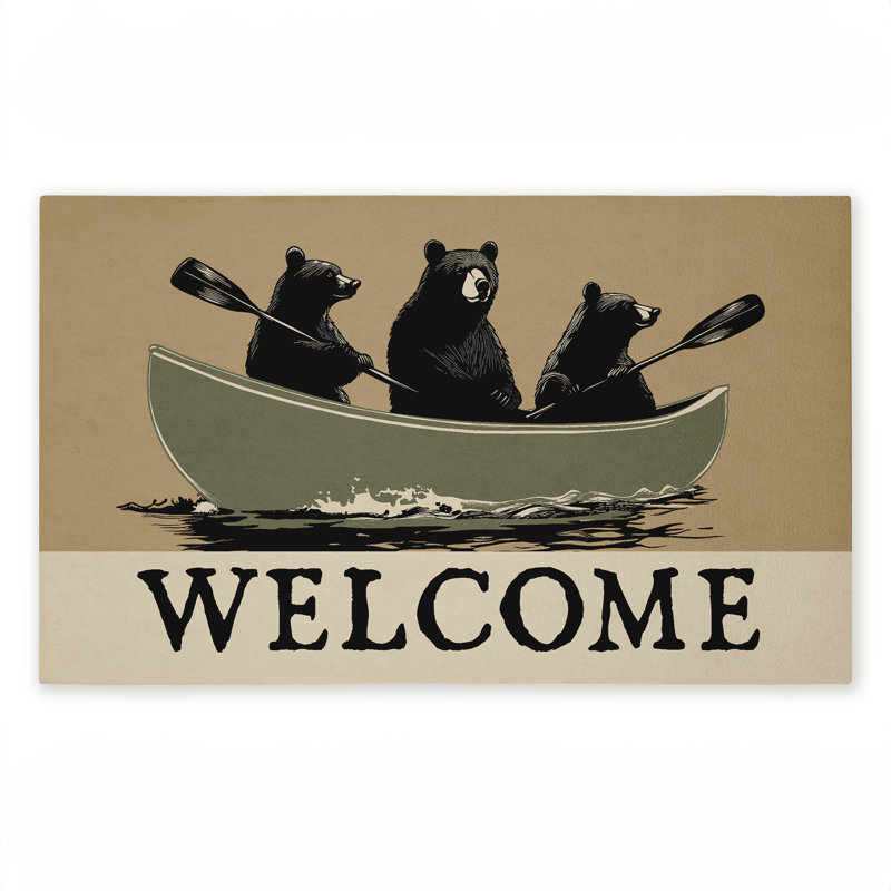 Tapis de porte d'extérieur Bears Paddling Canoe, par Jim Baldwin, 18 po x 30 po