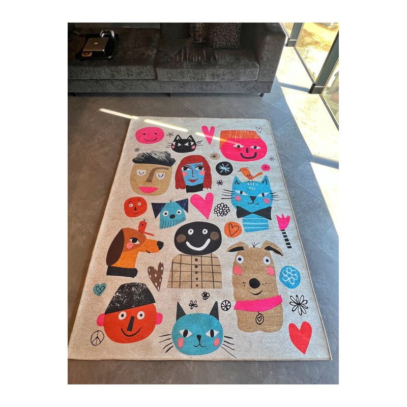 Tapis cubique moderne multicolore à petits visages, Rectangle 3 pi 11 po x 5 pi 10 po