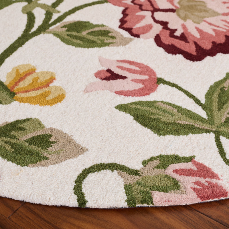 Jardin 275 Hand Tufted Indian Wool Pile Floral Rug, Round 6'