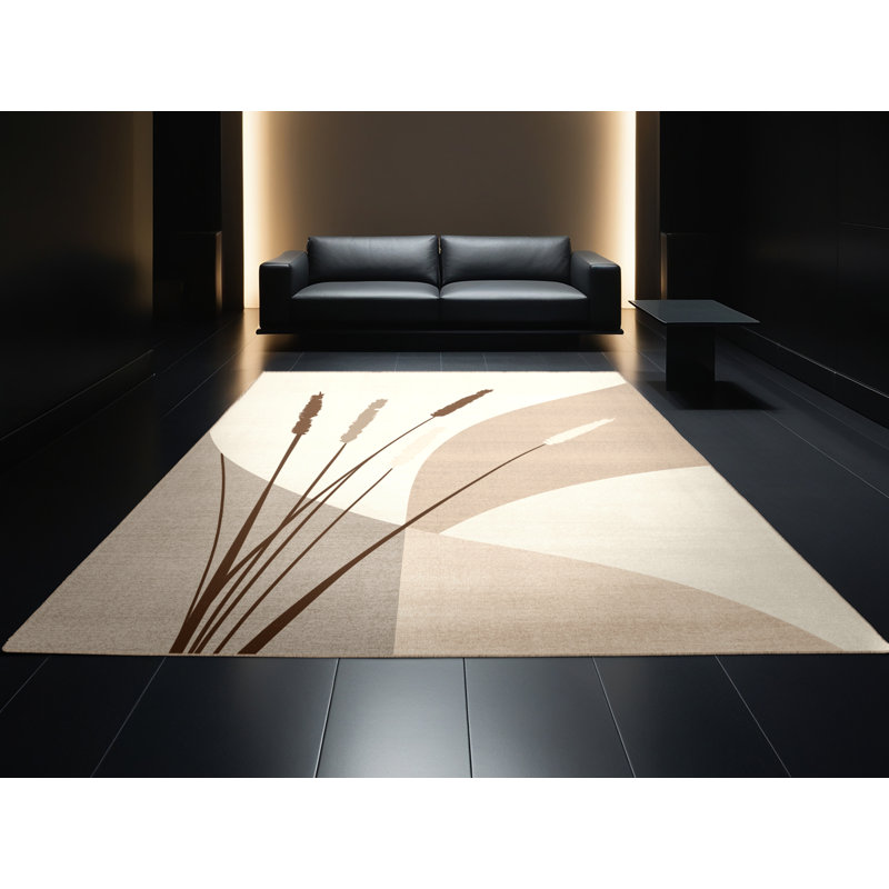 Machine Washable Orlandra Reed Grass Minimalist Solid Color Rug in Beige – Beige Binding, 5' Round