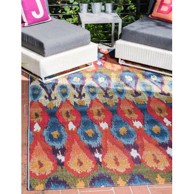 Tapis bleu intérieur / extérieur Newt Ikat