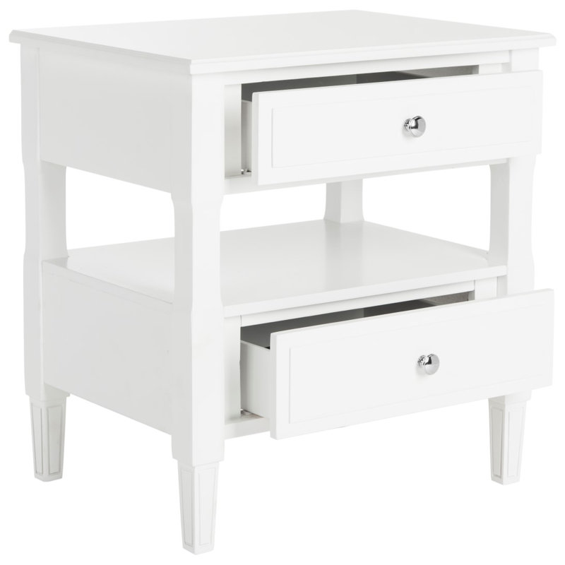 Laga 24'' W Nightstand – Contemporary Bedroom Table with 2 Drawers, Silver Hardware & Neutral Finish, White