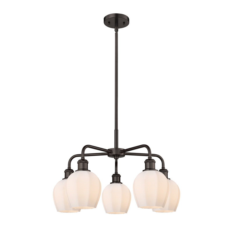 Lustre suspendu 5 lumières 24 po Krumholz, Blanc mat, Bronze huilé