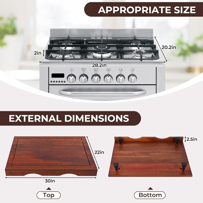 Couvercle de poêle en bois d'acacia, électrique, cuisinière à gaz, planche à découper surélevée avec pieds réglables, rainures de jus