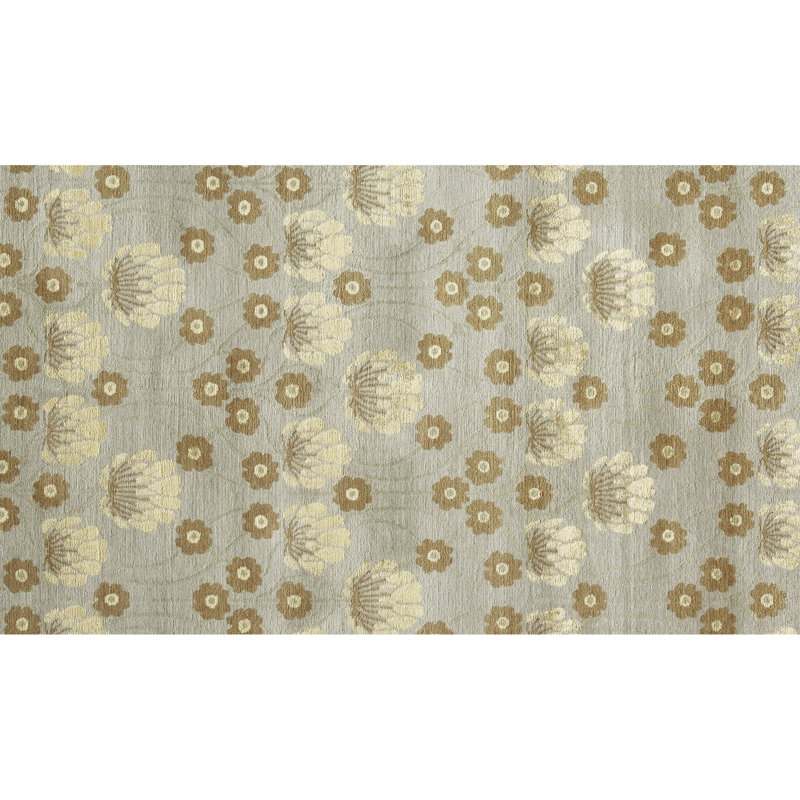 Floral Area Rug in Light Gray/Beige/Brown, Rectangle 6' x 9'