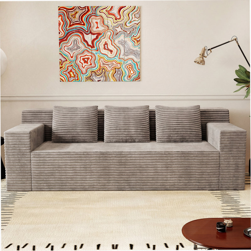 Ensemble de canapé modulaire en velours côtelé de 71 pouces avec sièges profonds, aucun assemblage nécessaire pour le confort du salon ou de la chambre à coucher.