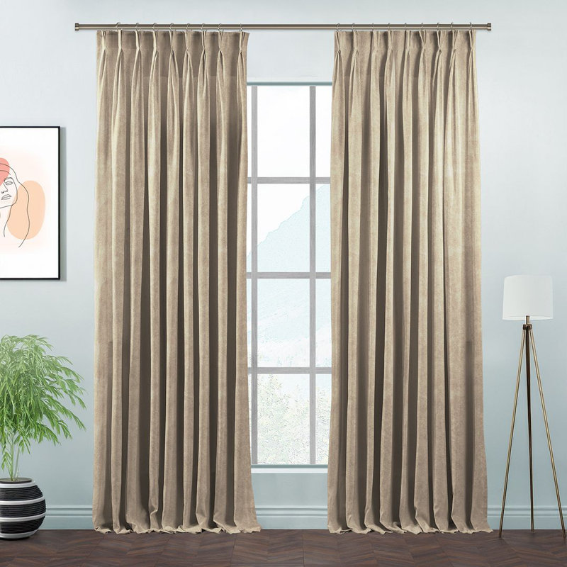 Room Darkening Single Curtain Panel, 190cm Width x 265cm Drop, Beige