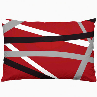 Bold Stripe Geometric Lumbar Pillow Cover - Red Grey Black Abstract Pattern Cushion Case for Sofa Couch Bed - Standard Queen