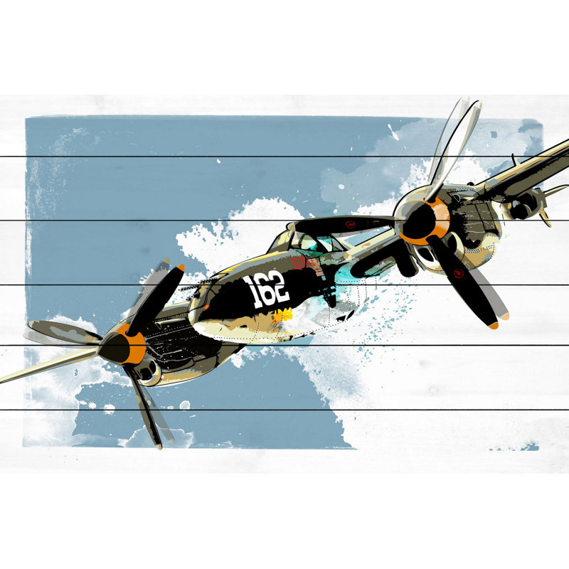 « p38 lightning » par rick martin, reproduction d’art sur bois blanc, H 40 po x l 60 po x P 1,5 po