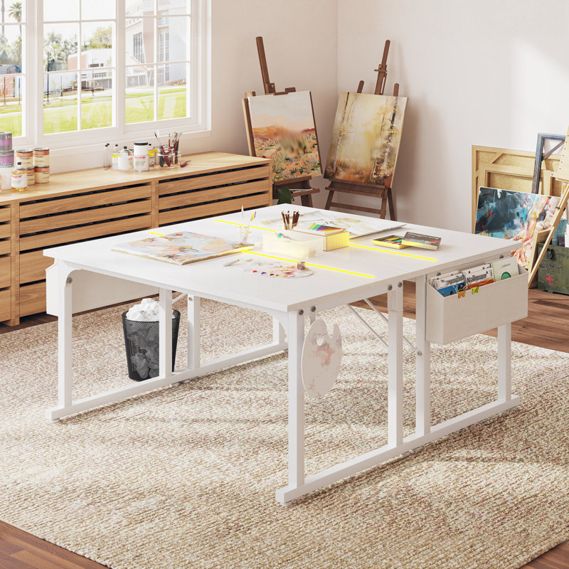 Bureau d'ordinateur à domicile avec lumières DEL pour petits espaces, bureau d'écriture avec sac de rangement et crochet pour casque d'écoute