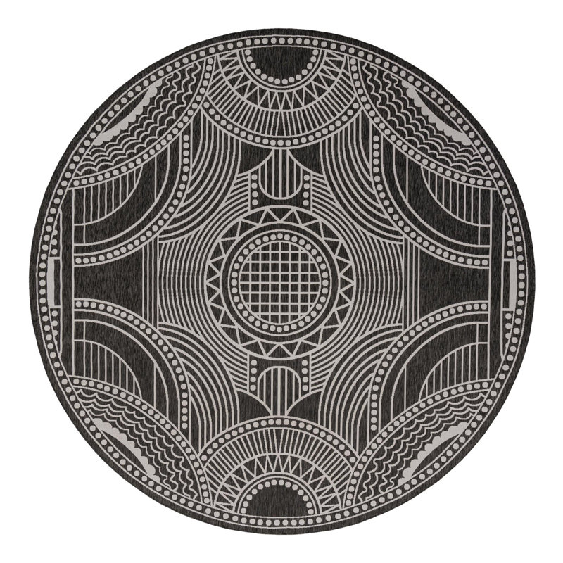 Tapis d'extérieur traditionnel intérieur / extérieur, Rond 13 pi 1 po