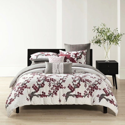 Couette pour grand lit - Fleur de cerisier, coton, floral, surdimensionnée avec taies décoratives, literie 100% coton facile d'entretien, housse à imprimé floral