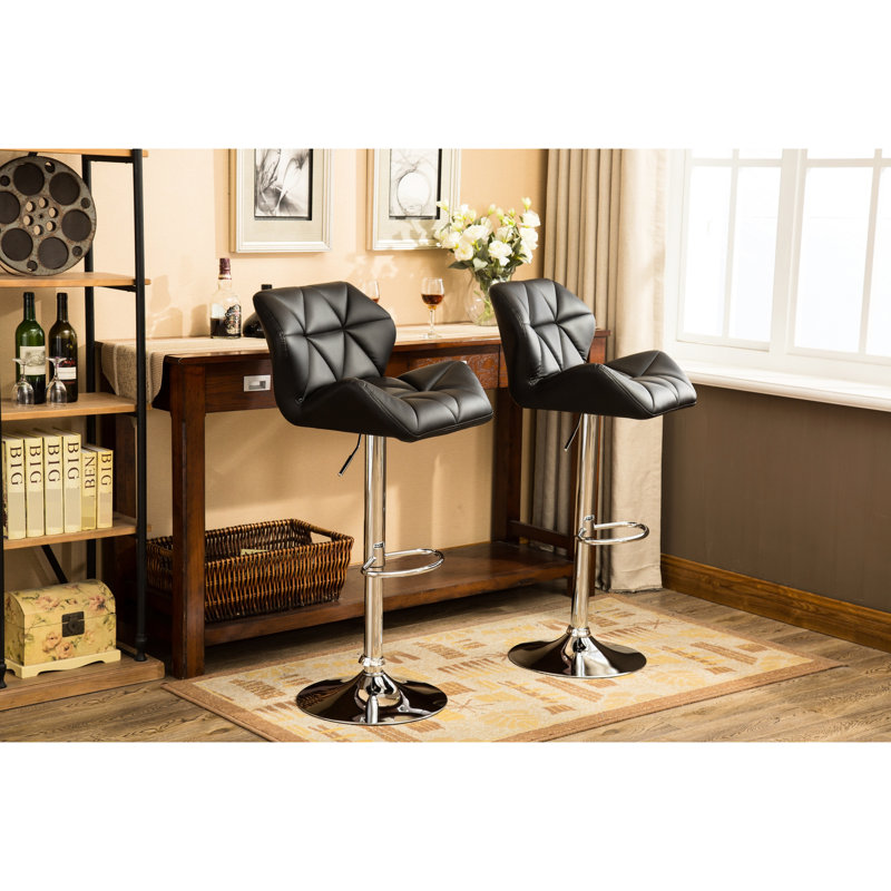 Tabourets de bar contemporains, noirs, de 2 - hauteur réglable hydraulique, siège en cuir PU Diamond, confortable avec repose-pieds noir et ajout pratique