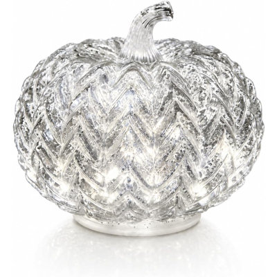 Silver Mercury Glass Lighted Pumpkin with Timer