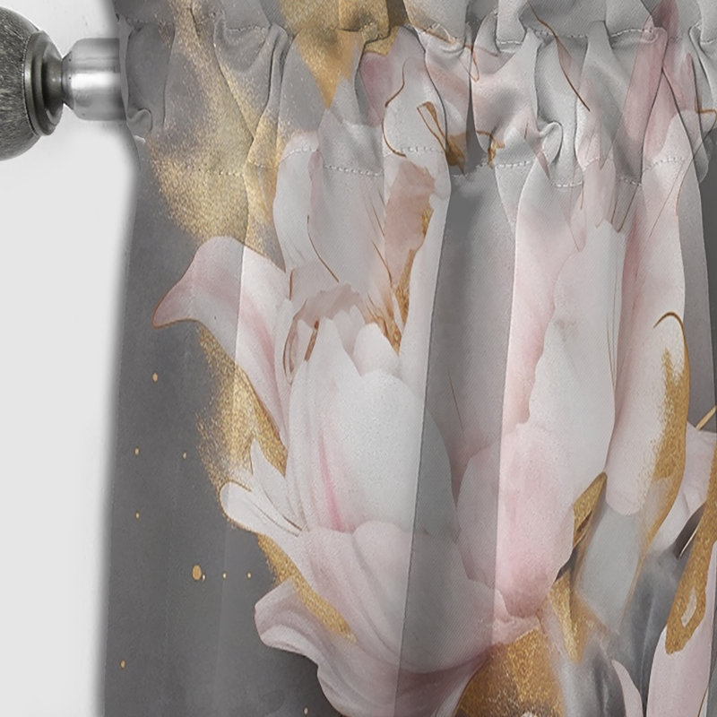 Rideau occultant floral avec pivoines roses et grises élégantes II - 1 panneau, L 52 po x L 108 po