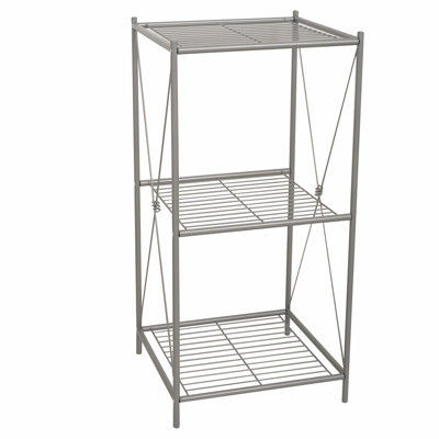 Nickel Cross-Style 3-Shelf Floor Stand for Bathroom, Bedroom, and Utility Room Storage