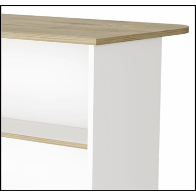 Light Pine 3-Tier Shelf Kitchen Island With Spacious Work Surface And Durable Construction For Enhanced Functionality