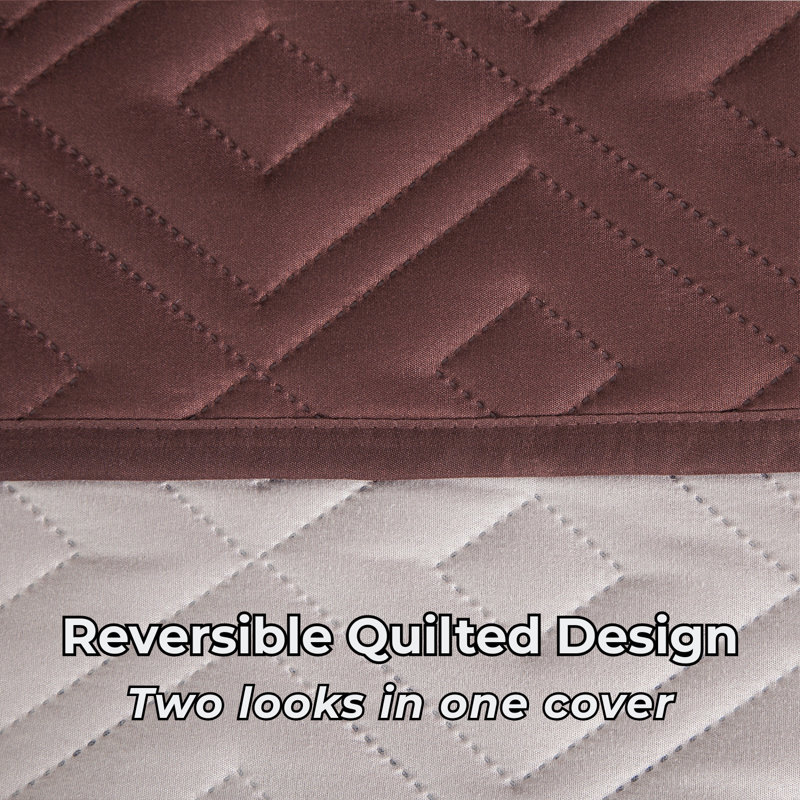 Waterproof Reversible Quilted Sofa Cover with Adjustable Straps, 2 SEATER, Brown & Beige