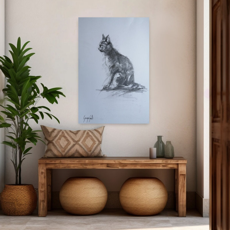 Chat contemporain gris anthracite, 48" H x 32" W