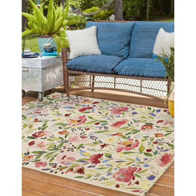 Cogburn Rectangle Floral Jacquard Dhurrie Indoor / Outdoor Area Rug