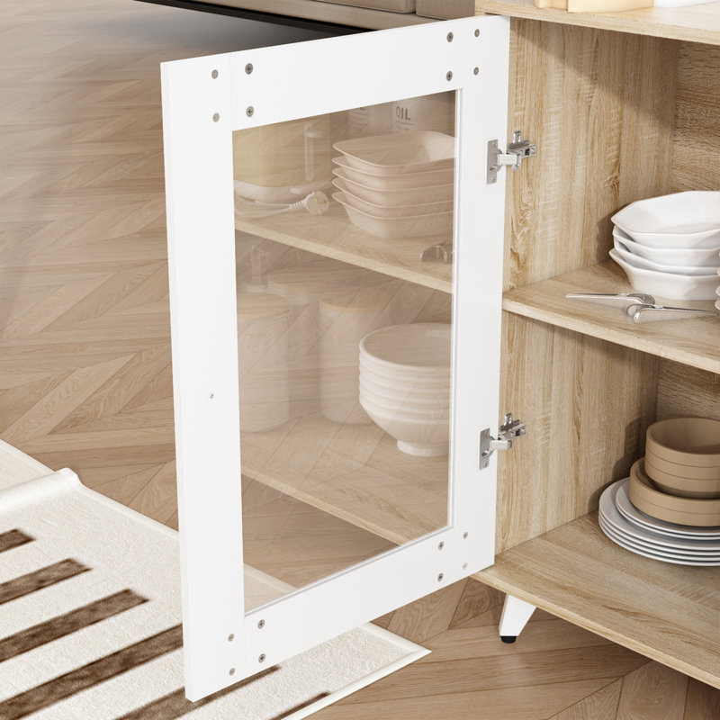 Garde-manger avec porte en verre trempé et rangement solide Garyson, Marron clair