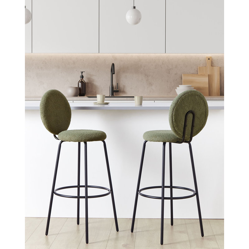 Byng Upholstered Counter Stool with Metal Frame, Green 