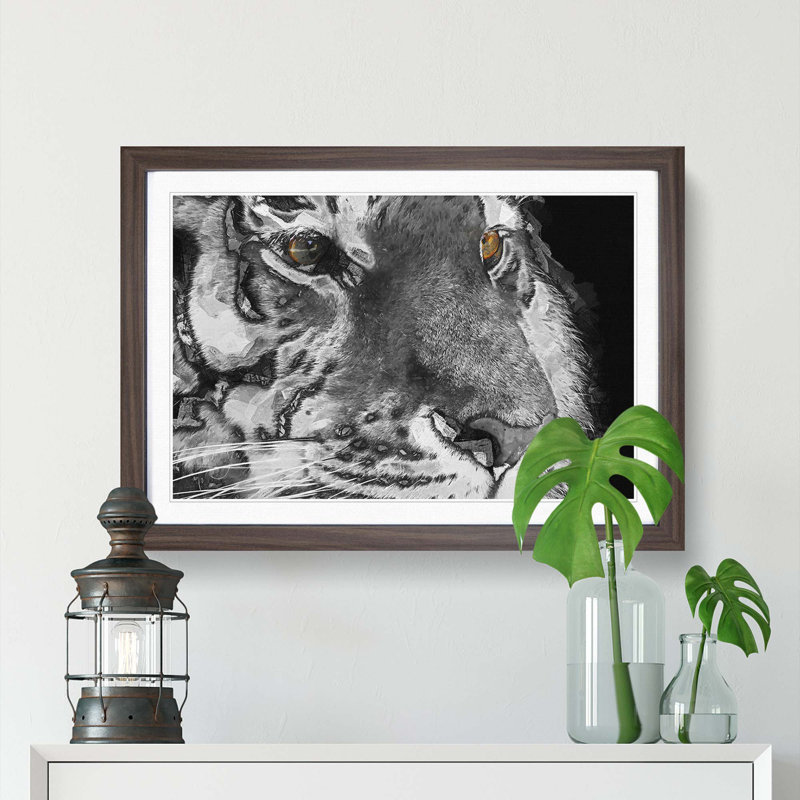 Eyes of the Tiger in Abstract - Picture Frame Graphic Art Print, 48cm H x 65cm W x 2cm D, Walnut Framed