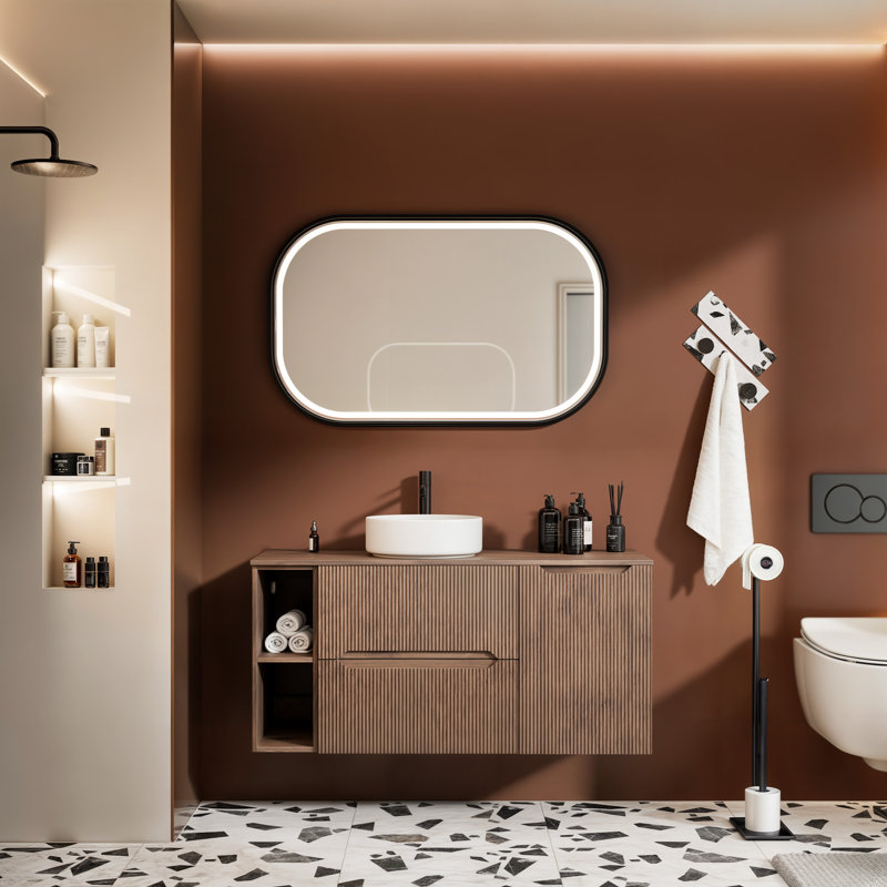 120.4 mm Wall Mounted Bathroom Vanity, Warmia Walnut