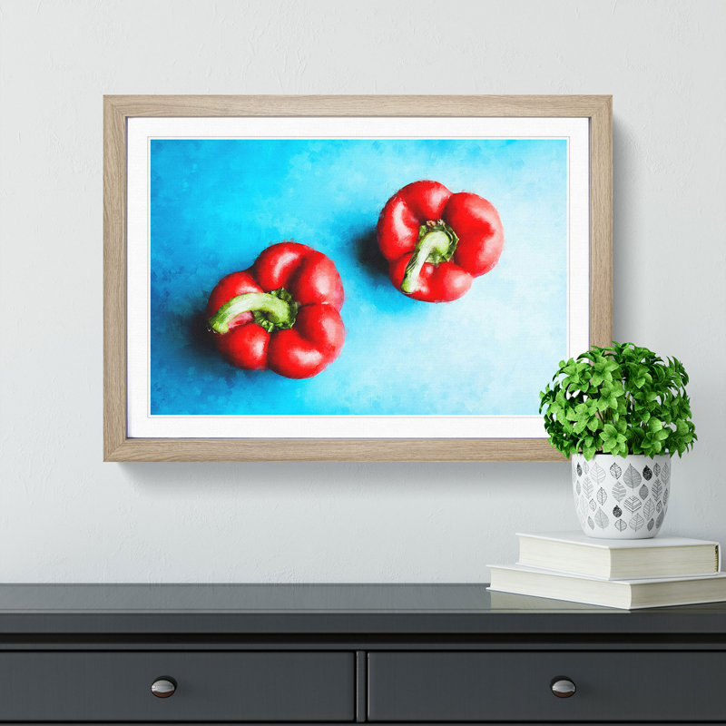 Two Red Bell Peppers - Picture Frame Graphic Art Print, 24cm H x 33cm W x 2cm D, Oak Framed