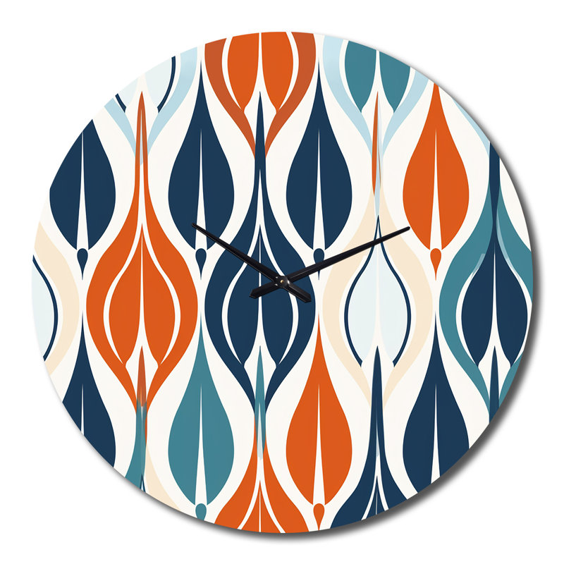 Orange Blue Botanical Symphony I Wall Clock, Large