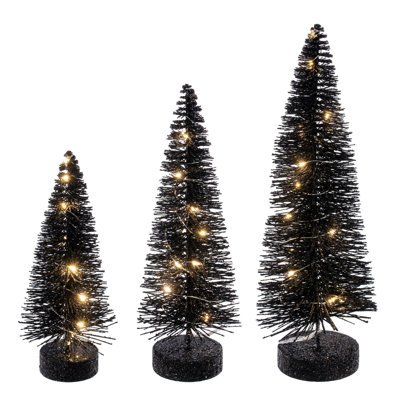  Ensemble d'arbre de brosse à bouteille noire éclairée de 8 po à 10 po à 12 po.