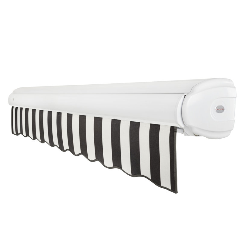 Auvent rétractable avec cassette Awntech Key West, Côté gauche, Rayures noires et blanches, H 9,38 po x l 288 po x P 120 po