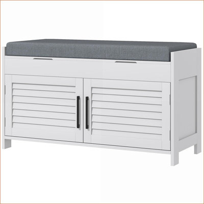 Banc à chaussures HOMcom, rangement pour vestibule moderne avec compartiments cachés Portes à obturateur, 35,4 po, blanc neige | Blanc | Panneau de fibres à densité moyenne