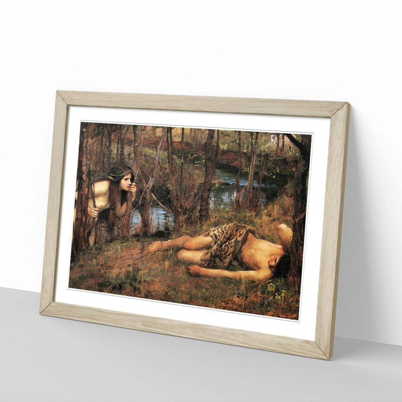 With a Nymph by John William Waterhouse - Framed Print, Oak