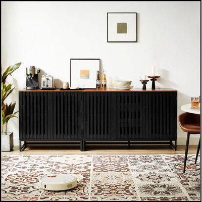 Cabinet with Slatted Grille Striped Doors – Modern Style, High-Quality MDF & Metal Legs