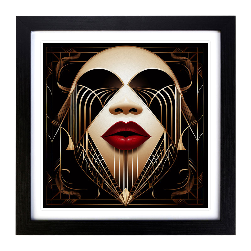 Lips Art Deco - Framed Print, Black