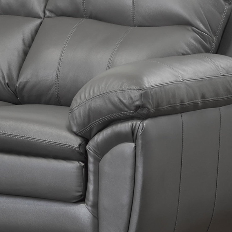 Fauteuil club en cuir fleur Coyle, Cuir véritable gris clair