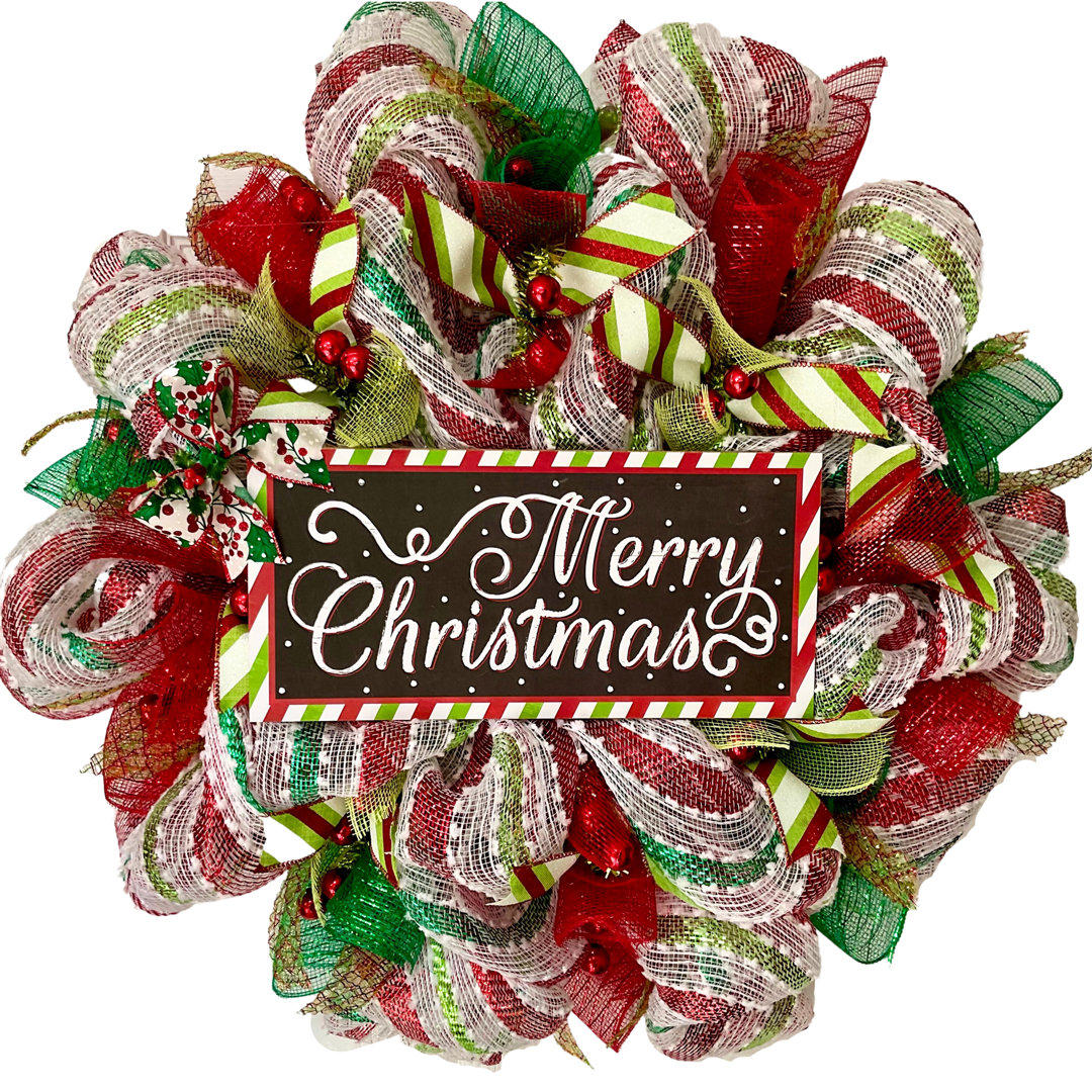 Merry Christmas Striped Wreath Red and Green The Holiday Aisle®