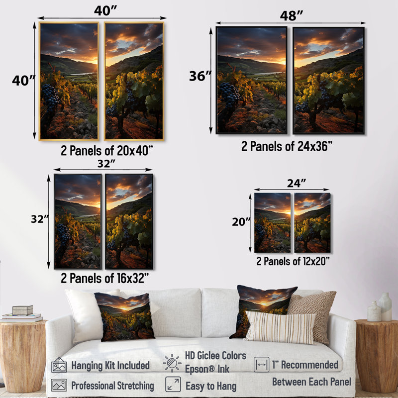 «Scenic Impressive Vineyard - Large Vineyard», art mural, H 36 po x l 48 po, Impression encadrée flottante, Noir
