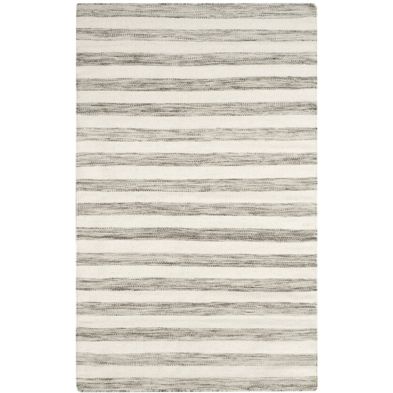 Emek Hand Woven Flat Weave Wool/Cotton Striped Rug in Brown/Ivory, Rectangle 3' x 5'