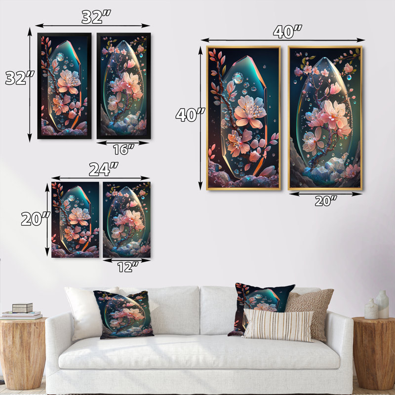 «Cherry Blossums Tree», 2 pièces sur toile, Encadrement doré, H 24 po x l 20 po
