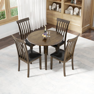 Deral 5-piece Mid-Century Solid Wood Round Dining Table Set