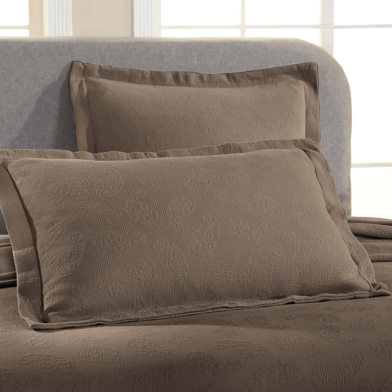 Cotton Bedspread Set, Queen Coverlet + 2 Standard Shams, Taupe