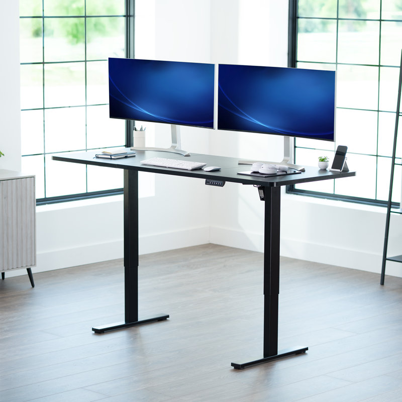 VIVO Single Motor Electric Desk with Push Button Memory Controller, 48.5" H x 71" W x 30" D, Black/Black