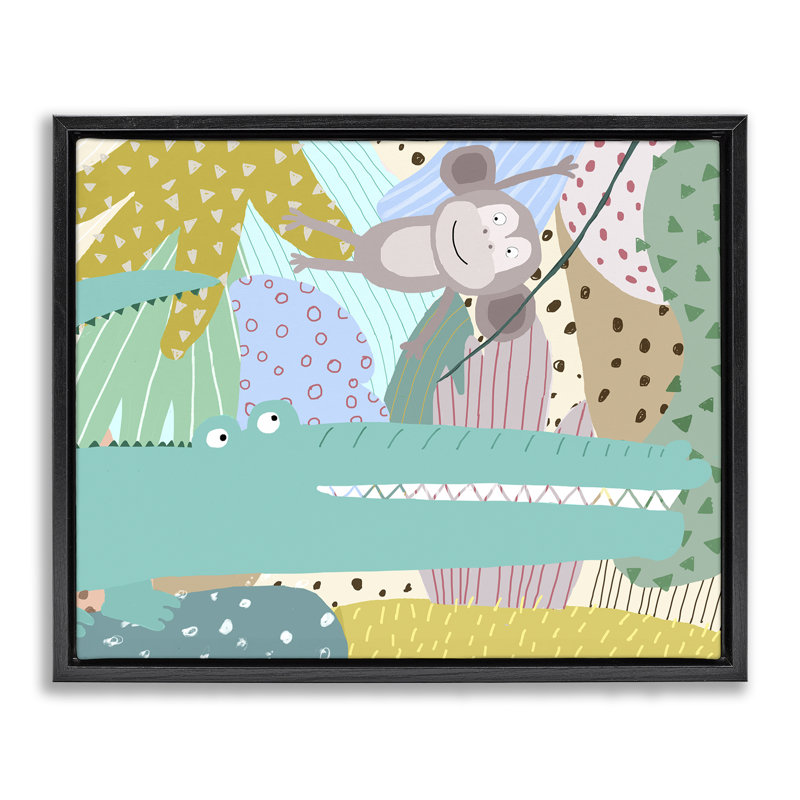 Art animalier sur toile encadrée, "Animaux sauvages dans la jungle", par Carla Daly, Cadre flottant noir de jais