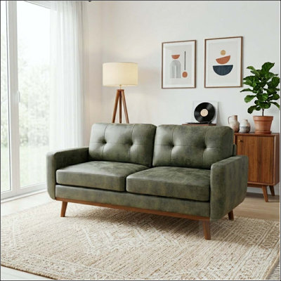 65" Two-Seater Sofa with Breathable Polyester Fabric & Solid Wood Legs